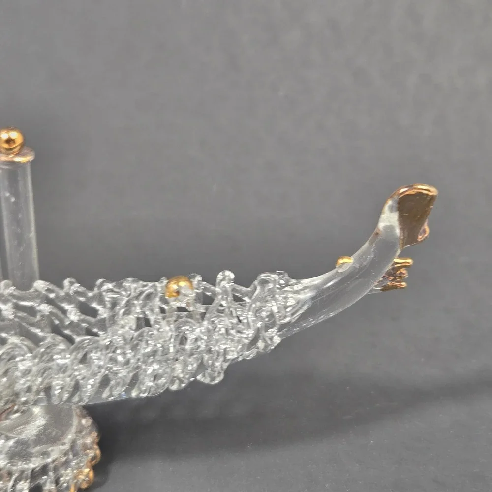 Murano Clear Glass Venetian Gondola Figurine Gold Trim Vintage Decor